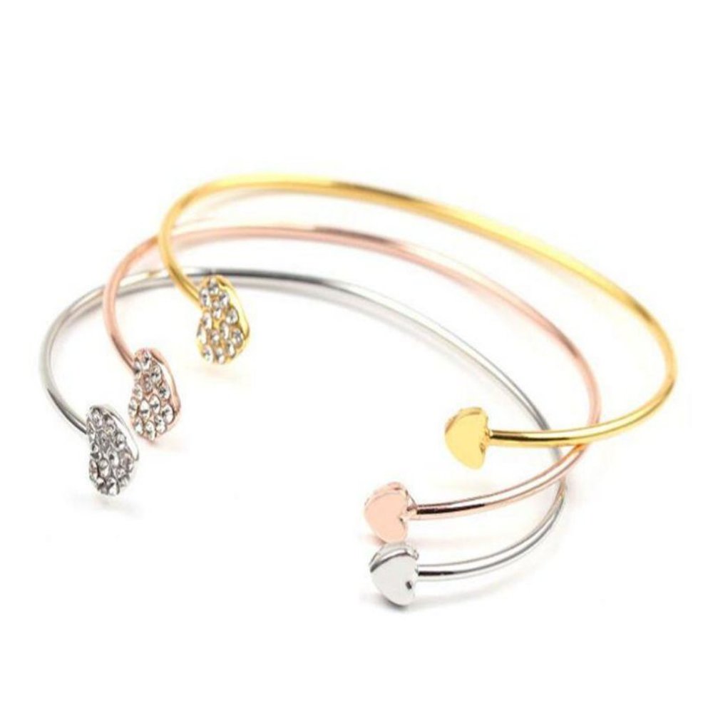 Hearts of Crystal Open Bangle set of 3